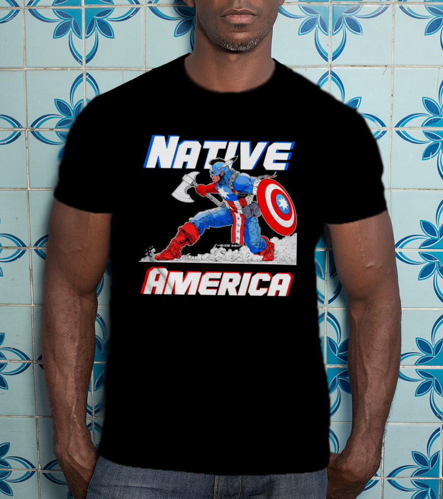 Native America Captain America Axe And Shield Hero T-Shirt