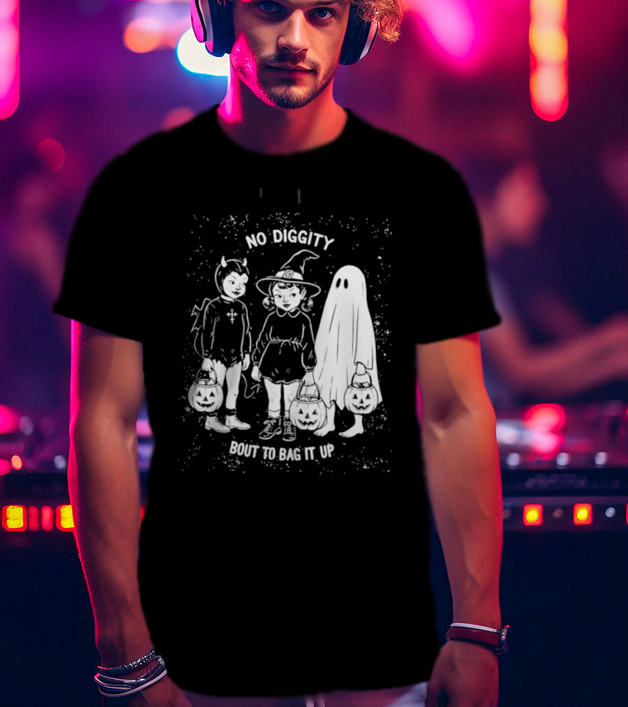 No Diggity Bout To Bag It Up Halloween Ghost Witch Devil Kids Spooky Season T-Shirt