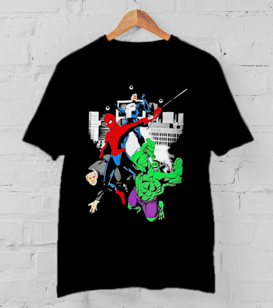 Spider Man The Punisher And The Hulk Marvel Comic Heroes Collage T-Shirt