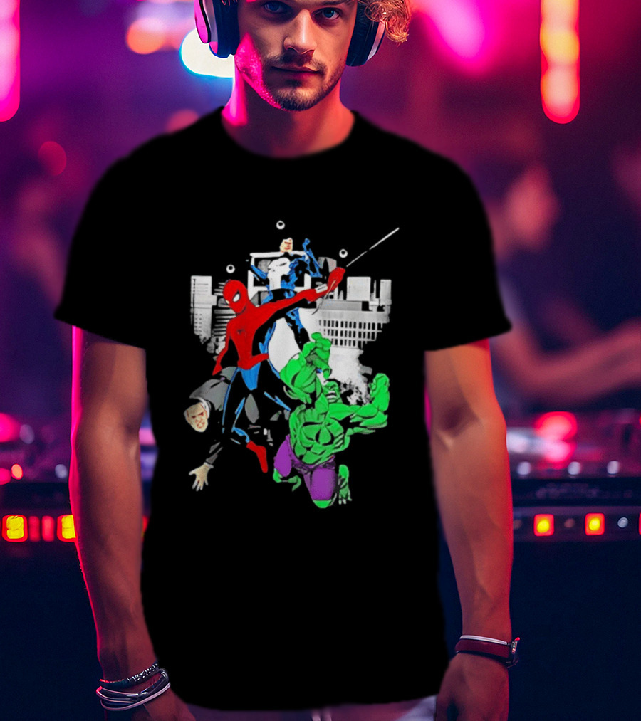 Spider Man The Punisher And The Hulk Marvel Comic Heroes Collage T-Shirt