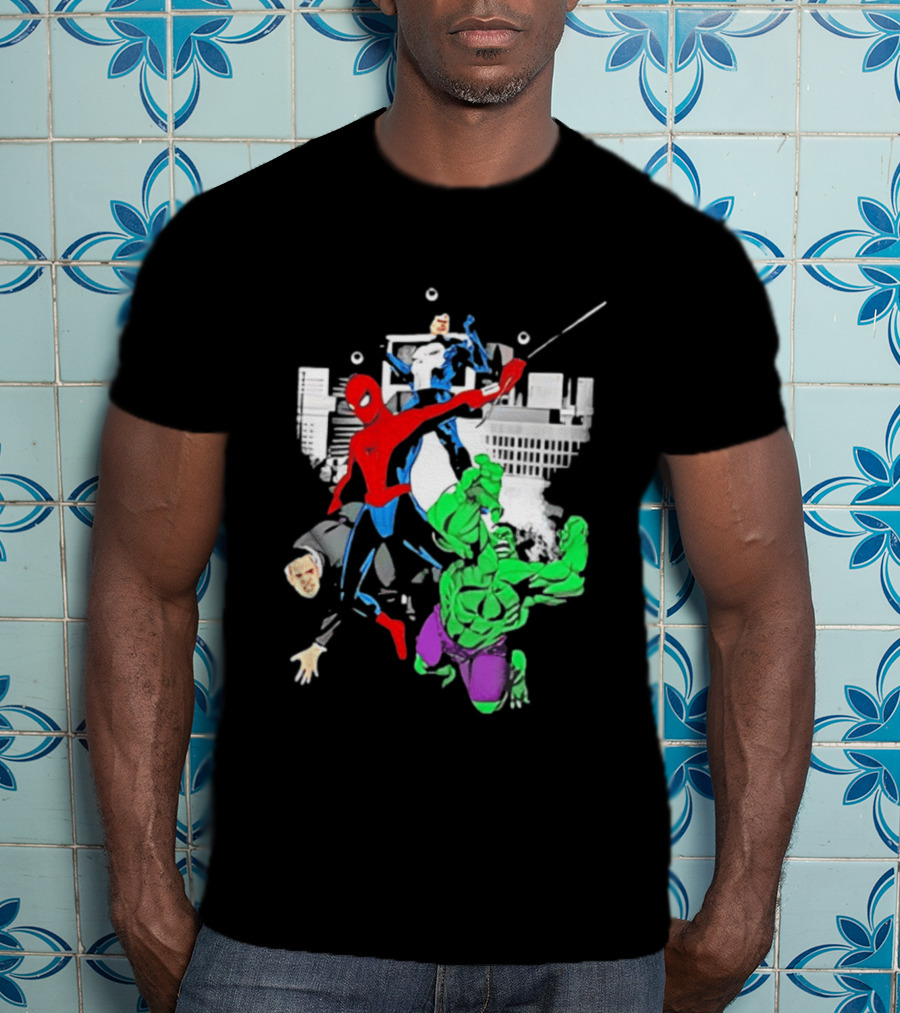 Spider Man The Punisher And The Hulk Marvel Comic Heroes Collage T-Shirt