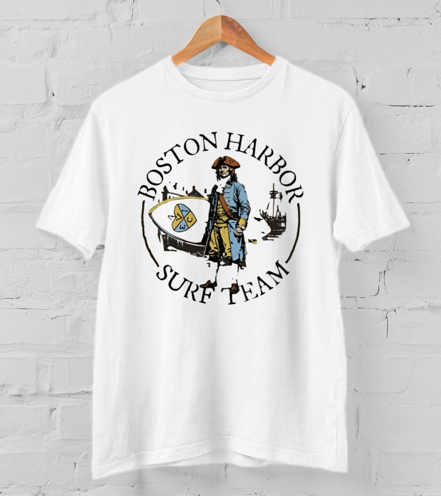 Boston Harbor Surf Team Vintage Sailor With Surfboard T-Shirt