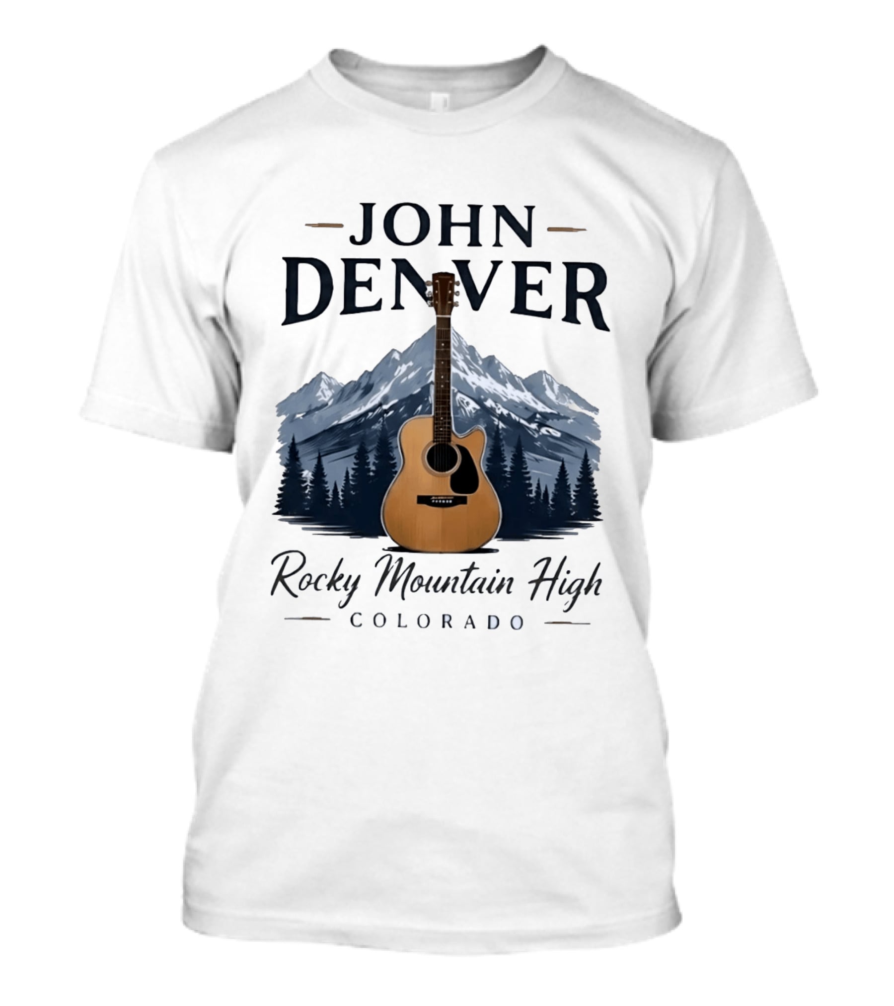 John Denver Rocky Mountain High Colorado Guitar Mountain Scene T-Shirt