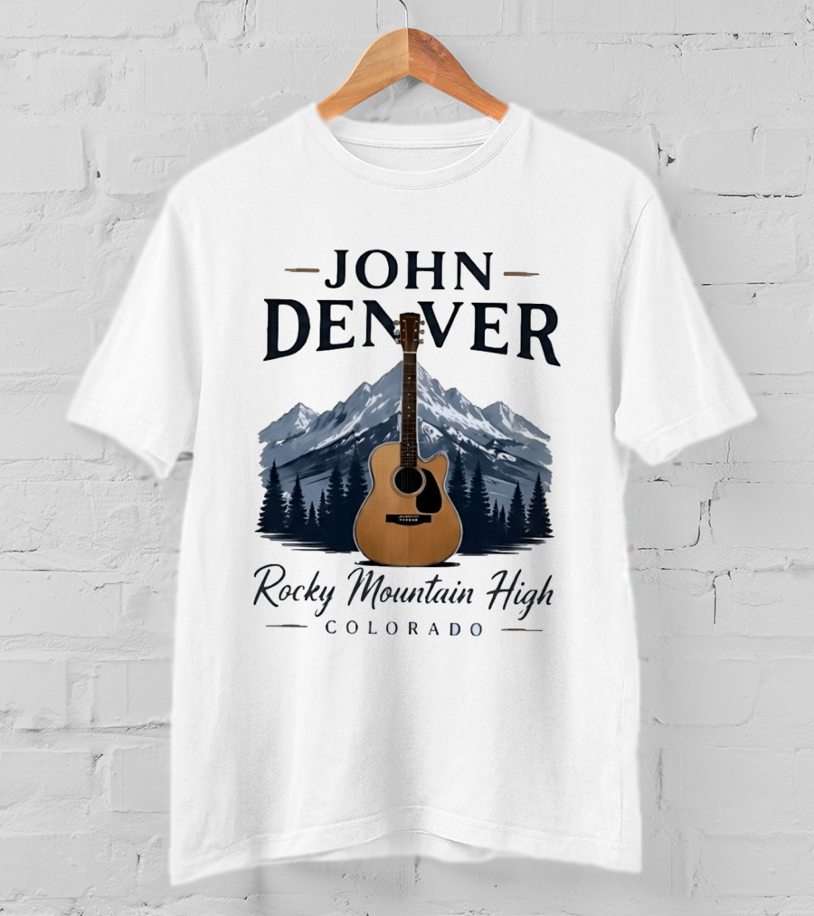 John Denver Rocky Mountain High Colorado Guitar Mountain Scene T-Shirt