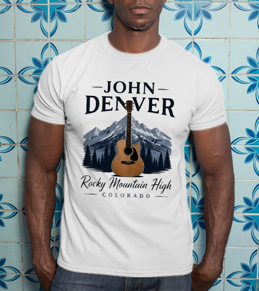 John Denver Rocky Mountain High Colorado Guitar Mountain Scene T-Shirt
