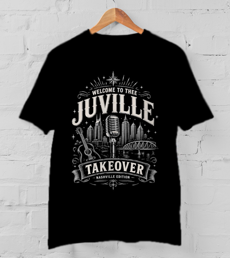 Welcome To Thee Juville Takeover Nashville Edition Microphone Guitar Cityscape Scene T-Shirt