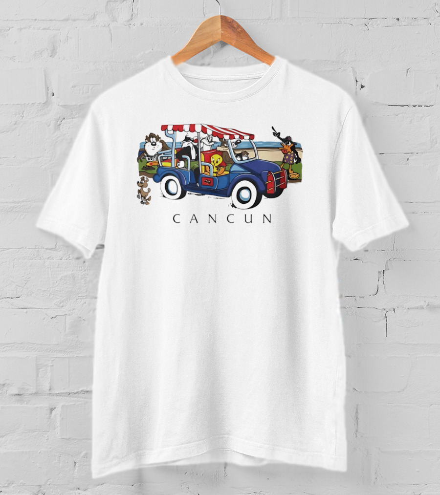 Looney Tunes Cancun Beach Adventure Golf Cart Bugs Tweety Daffy T-Shirt