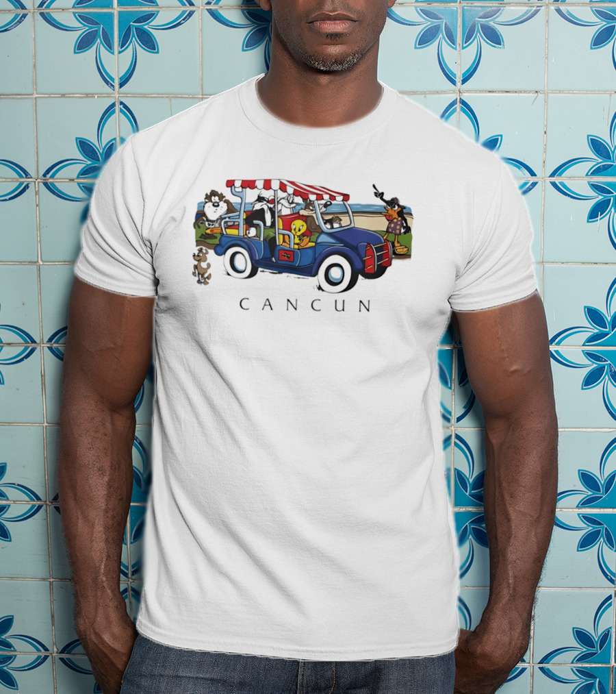 Looney Tunes Cancun Beach Adventure Golf Cart Bugs Tweety Daffy T-Shirt