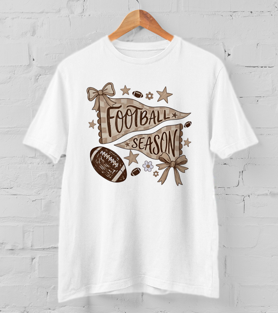 Football Season Pennant Bows And Stars With Footballs T-Shirt