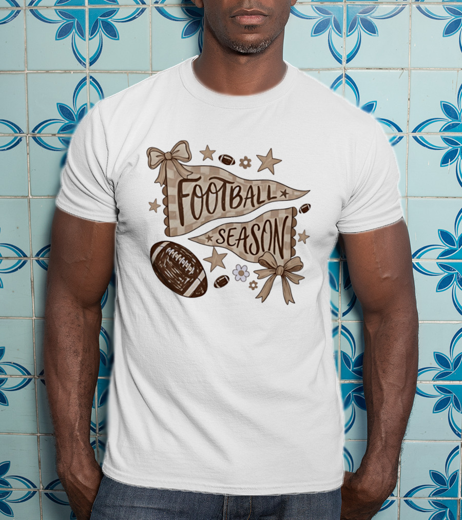 Football Season Pennant Bows And Stars With Footballs T-Shirt