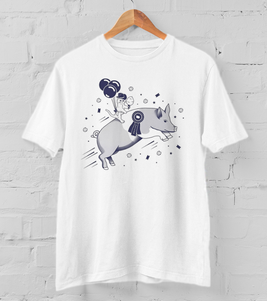 Gary The Cat Riding A Blue Ribbon Pig With Balloons At State Fair T-Shirt