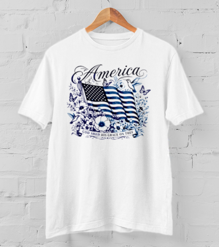 America God Shed His Grace On Thee Flag And Nature T-Shirt