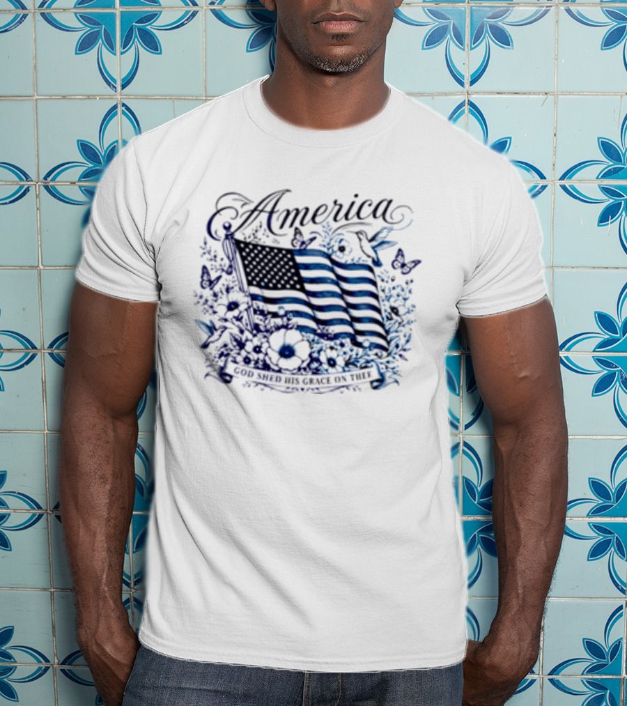 America God Shed His Grace On Thee Flag And Nature T-Shirt