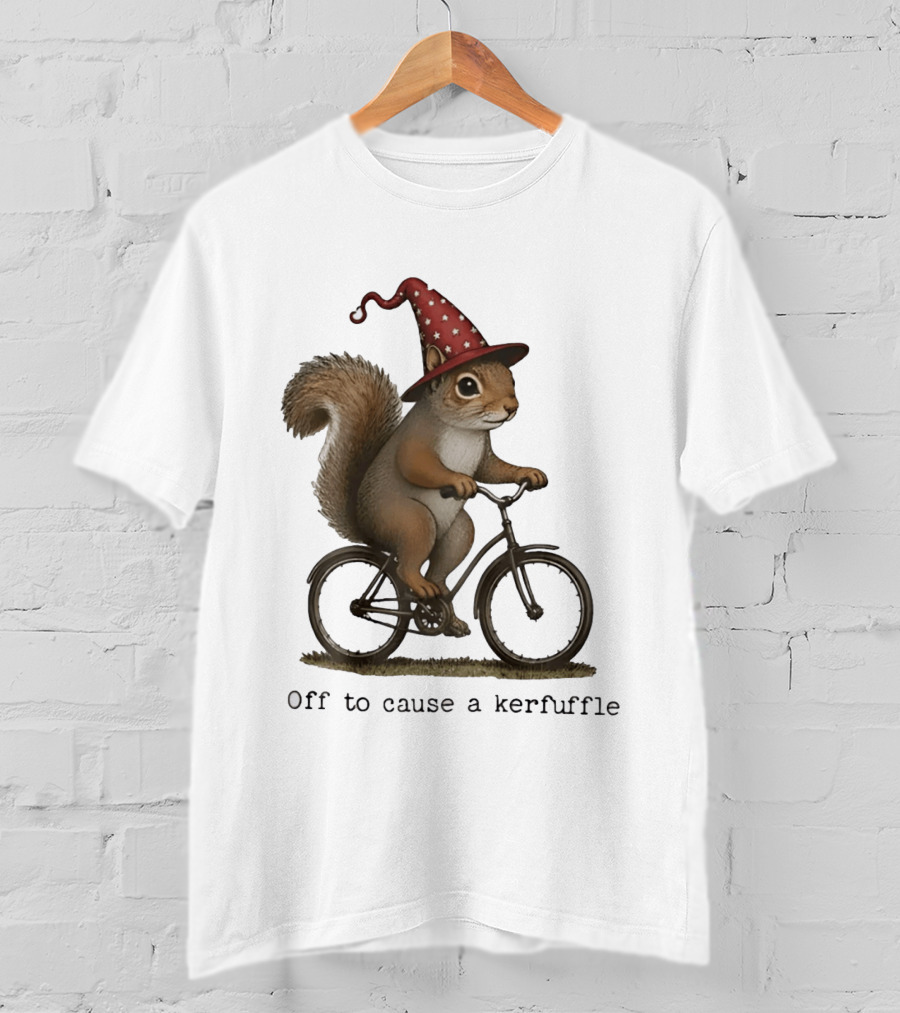 Squirrel In Wizard Hat Riding Bicycle Off To Cause A Kerfuffle T-Shirt
