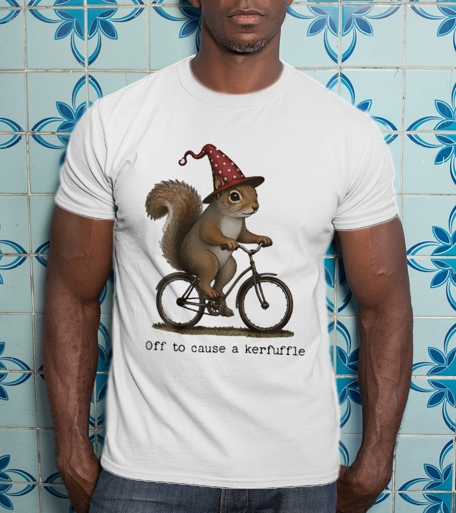 Squirrel In Wizard Hat Riding Bicycle Off To Cause A Kerfuffle T-Shirt