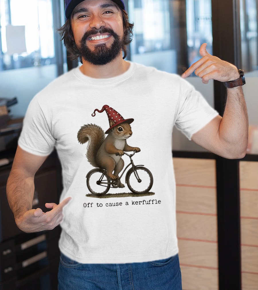 Squirrel In Wizard Hat Riding Bicycle Off To Cause A Kerfuffle T-Shirt