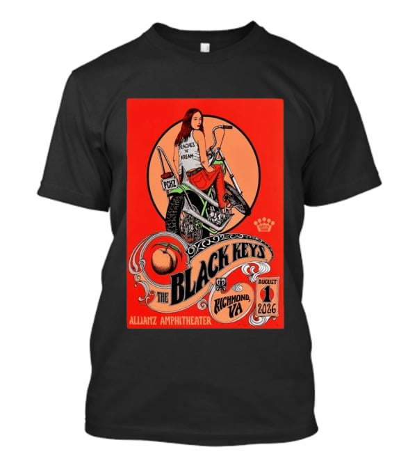 The Black Keys Allianz Amphitheater Richmond VA August 1 2026 Peaches N Kream Motorcycle T-Shirt