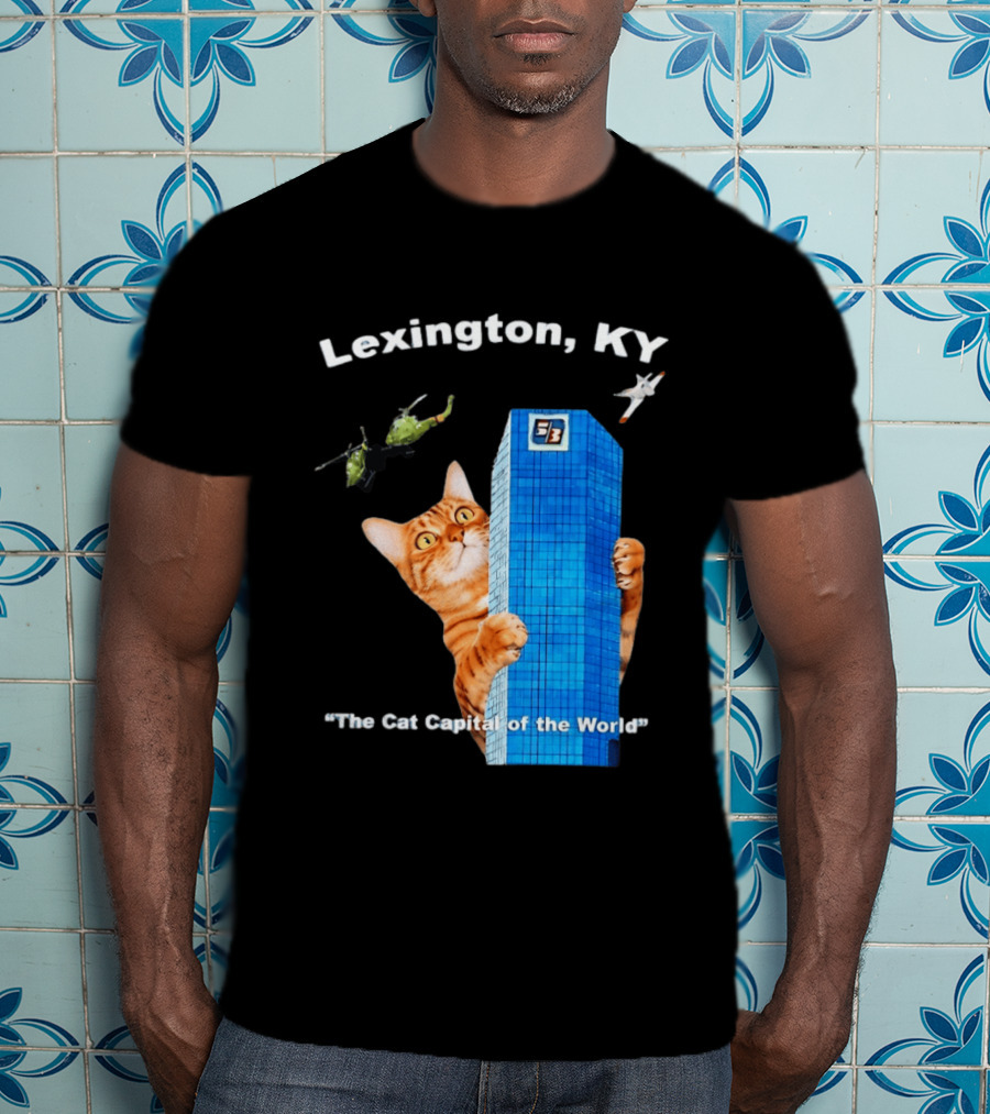 Lexington KY The Cat Capital Of The World Funny Cat With Building And Helicopter T-Shirt