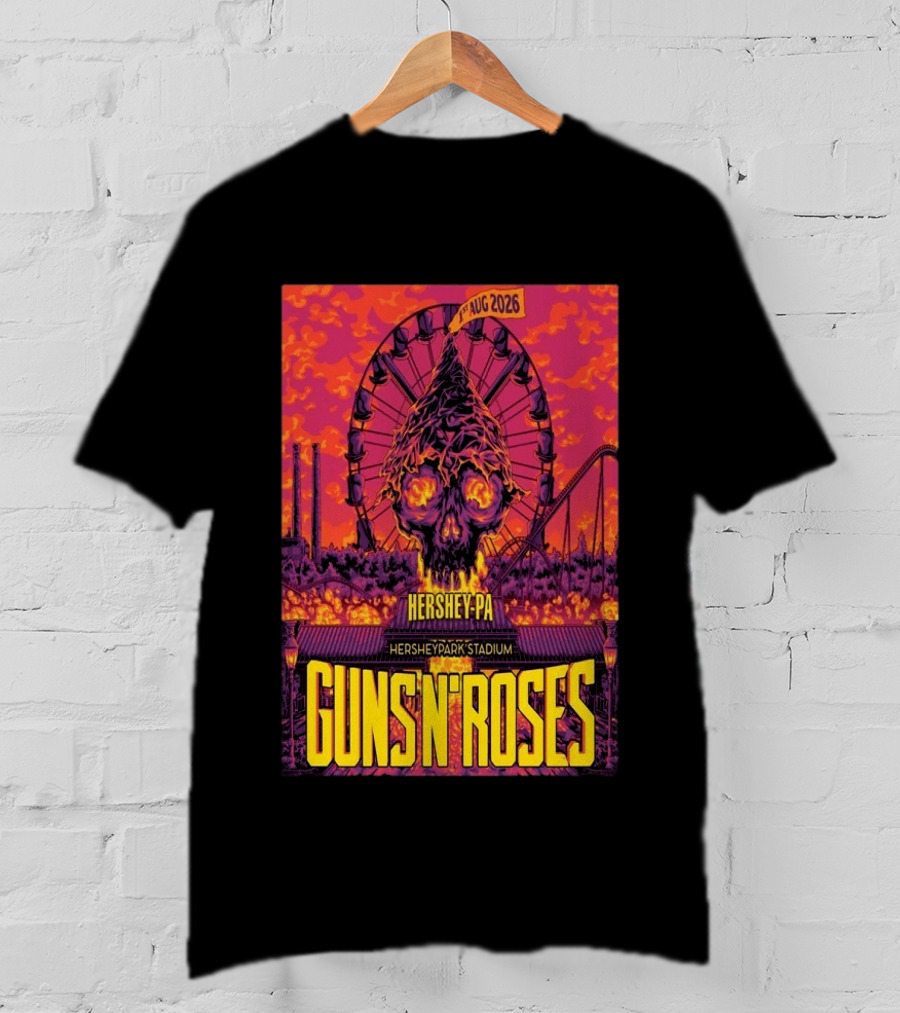 Guns N' Roses Aug 01 2026 Hersheypark Stadium Hershey PA Ferris Wheel Skull Tour T-Shirt