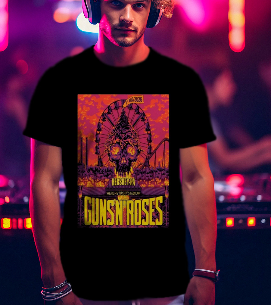 Guns N' Roses Aug 01 2026 Hersheypark Stadium Hershey PA Ferris Wheel Skull Tour T-Shirt