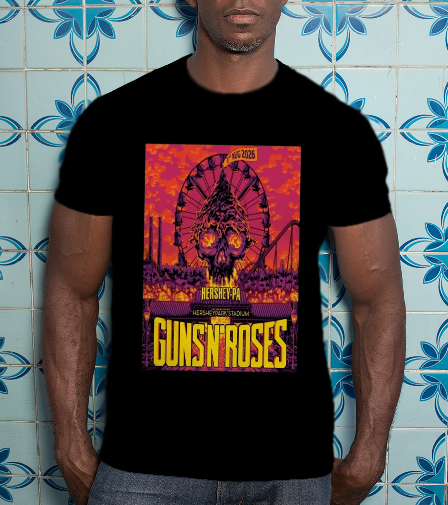 Guns N' Roses Aug 01 2026 Hersheypark Stadium Hershey PA Ferris Wheel Skull Tour T-Shirt