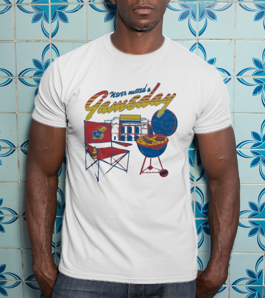 Kansas Jayhawks Never Missed A Gameday BBQ Chair Stadium Grill T-Shirt