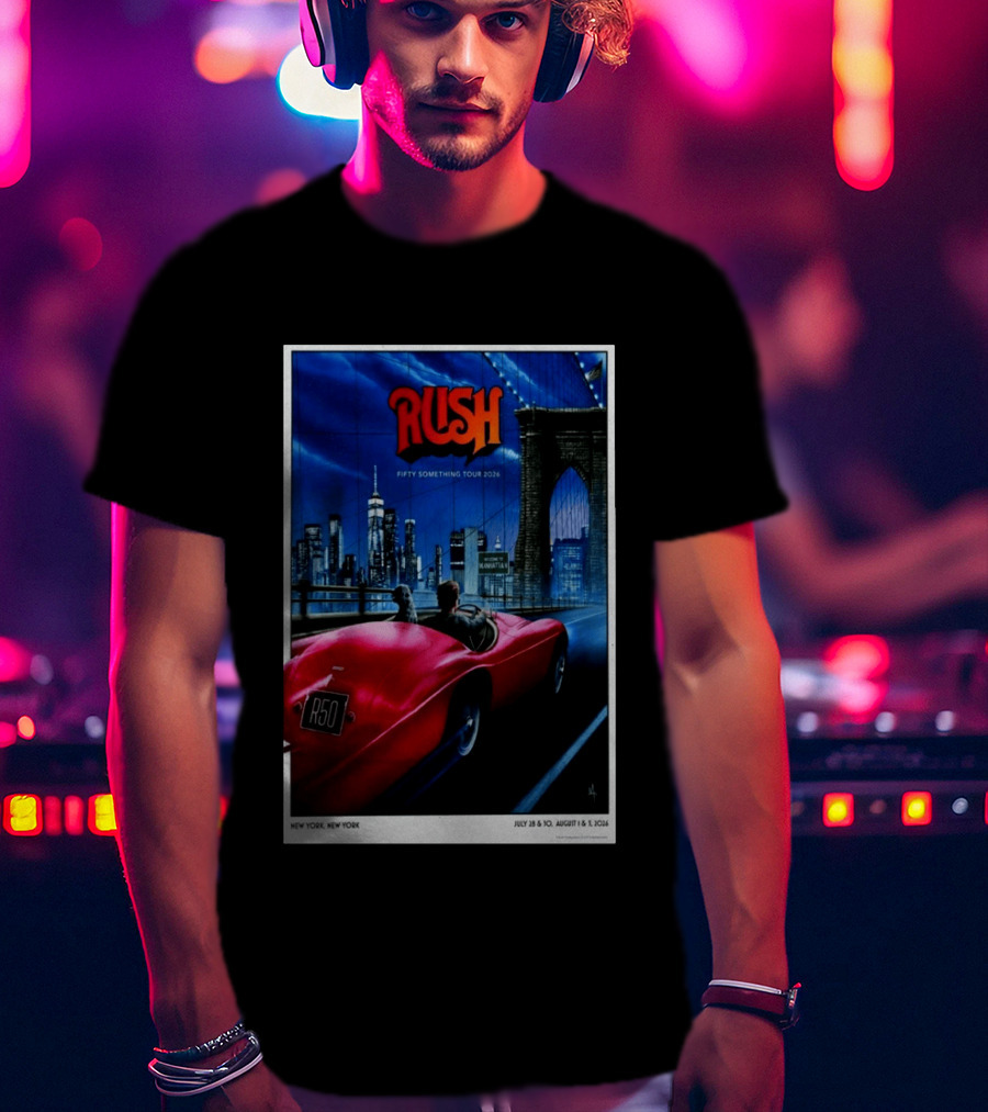 Rush Fifty Something Tour 2026 Manhattan NYC July 28 30 August 1 3 New York Bridge Red Car T-Shirt