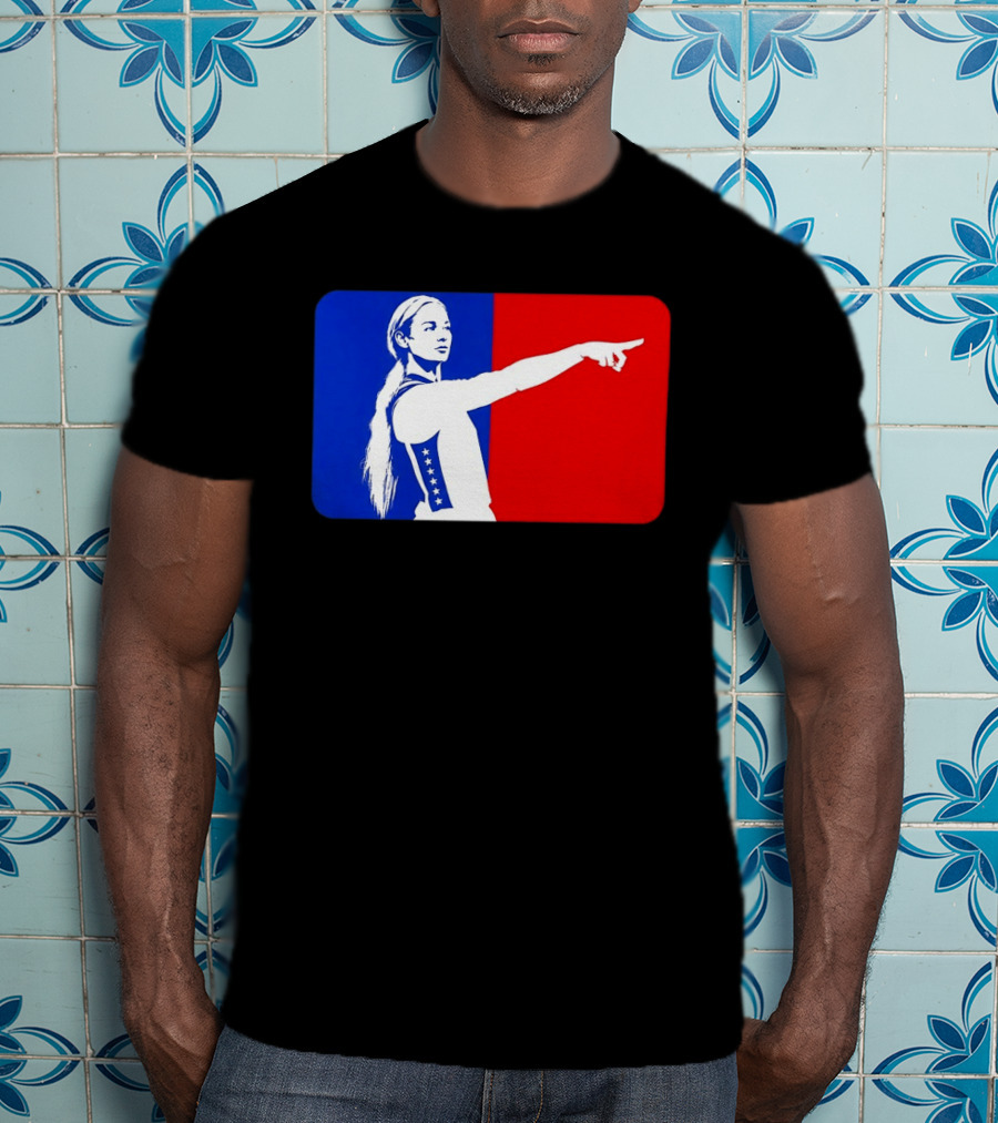 Sophie Cunningham WNBA 2026 Pointing Gesture In Blue And Red T-Shirt