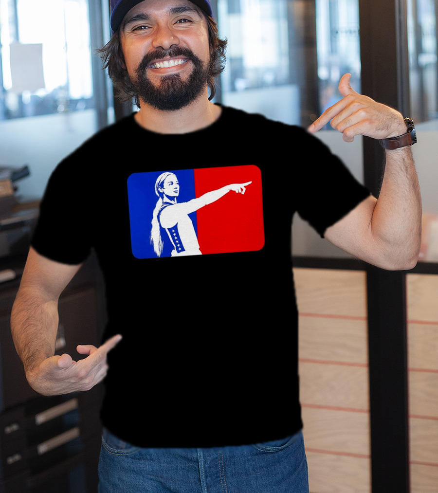 Sophie Cunningham WNBA 2026 Pointing Gesture In Blue And Red T-Shirt