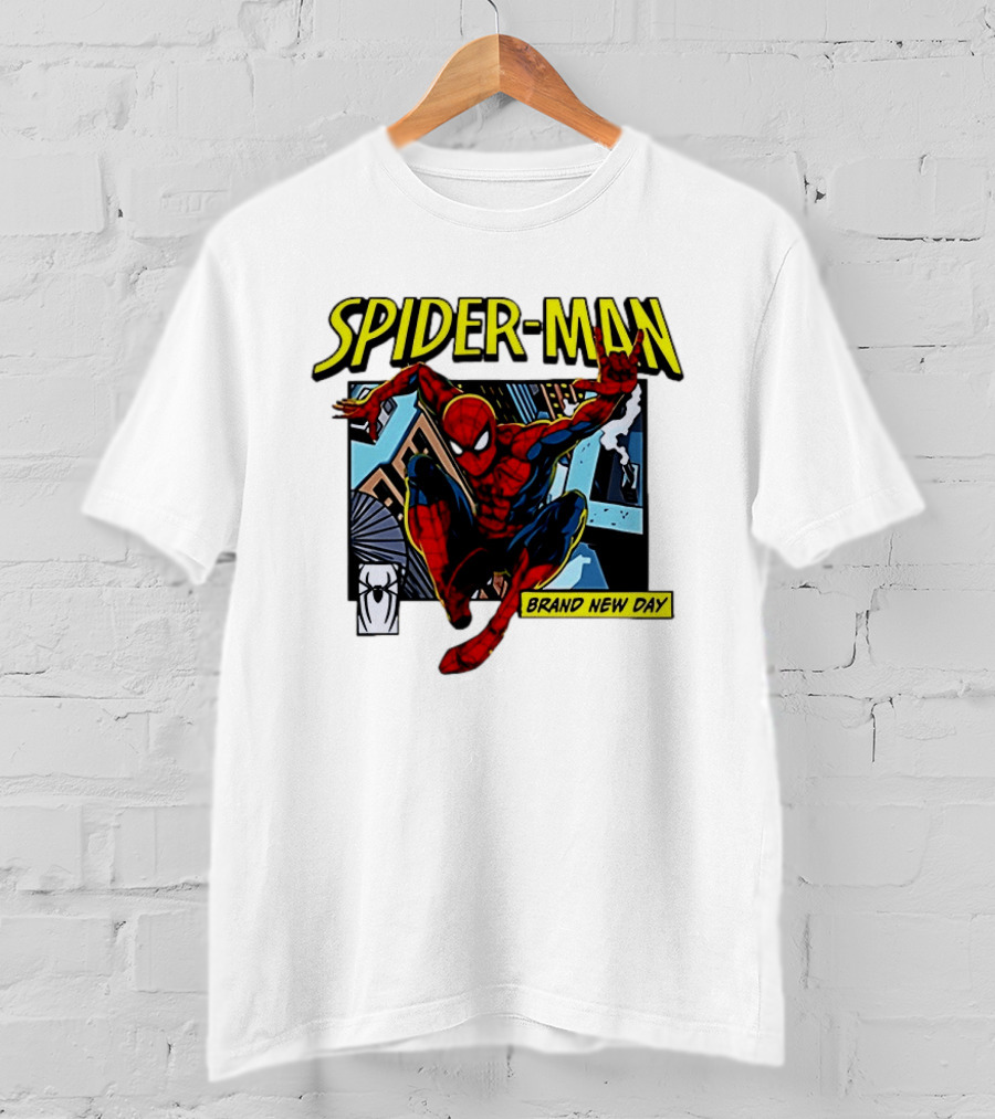 Spider Man Brand New Day Iconic Comic Style Swinging Action T-Shirt