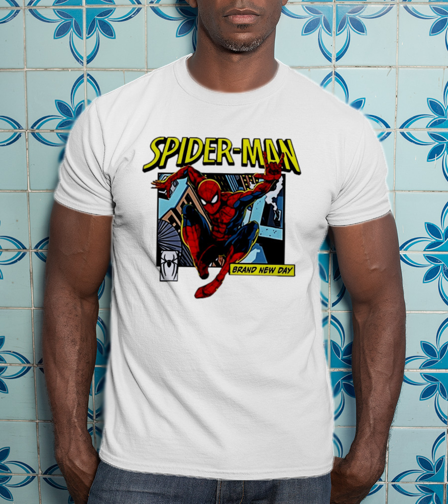 Spider Man Brand New Day Iconic Comic Style Swinging Action T-Shirt