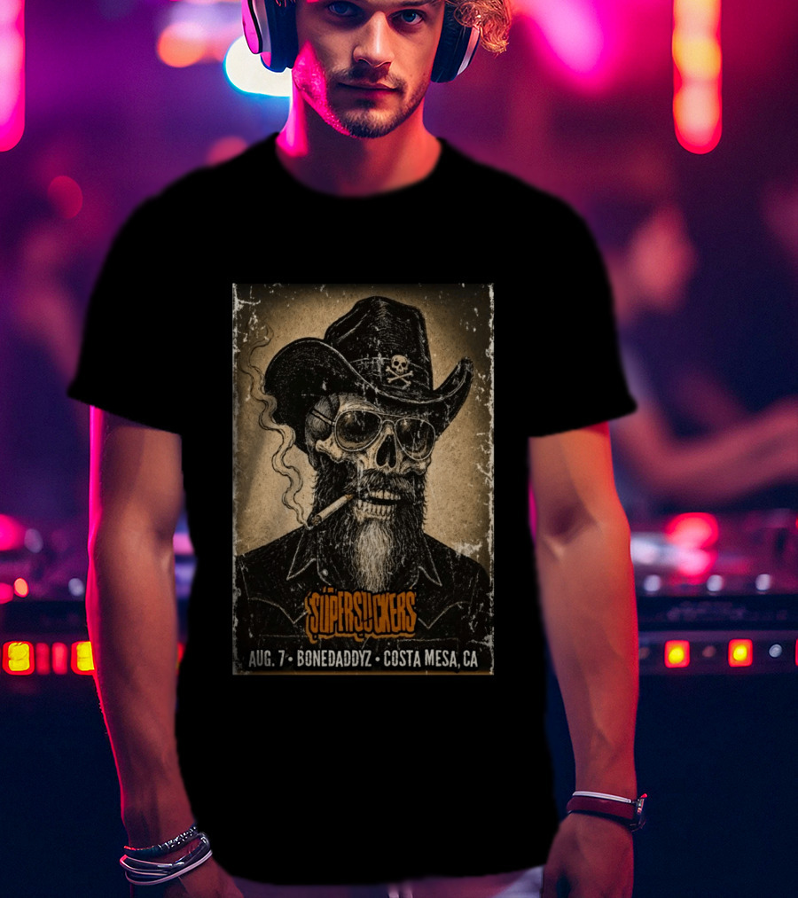 Supersuckers Aug 7 Bonedadydz Costa Mesa CA Cowboy Skull Smoking T-Shirt