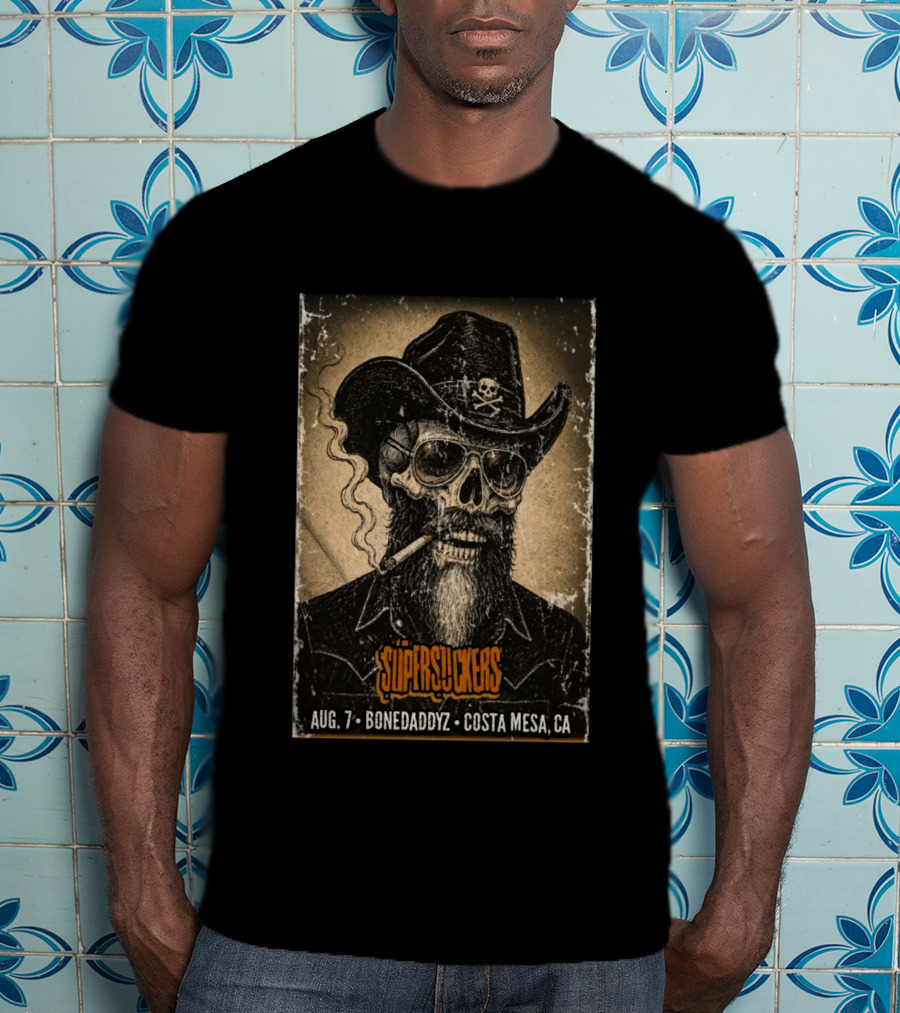 Supersuckers Aug 7 Bonedadydz Costa Mesa CA Cowboy Skull Smoking T-Shirt