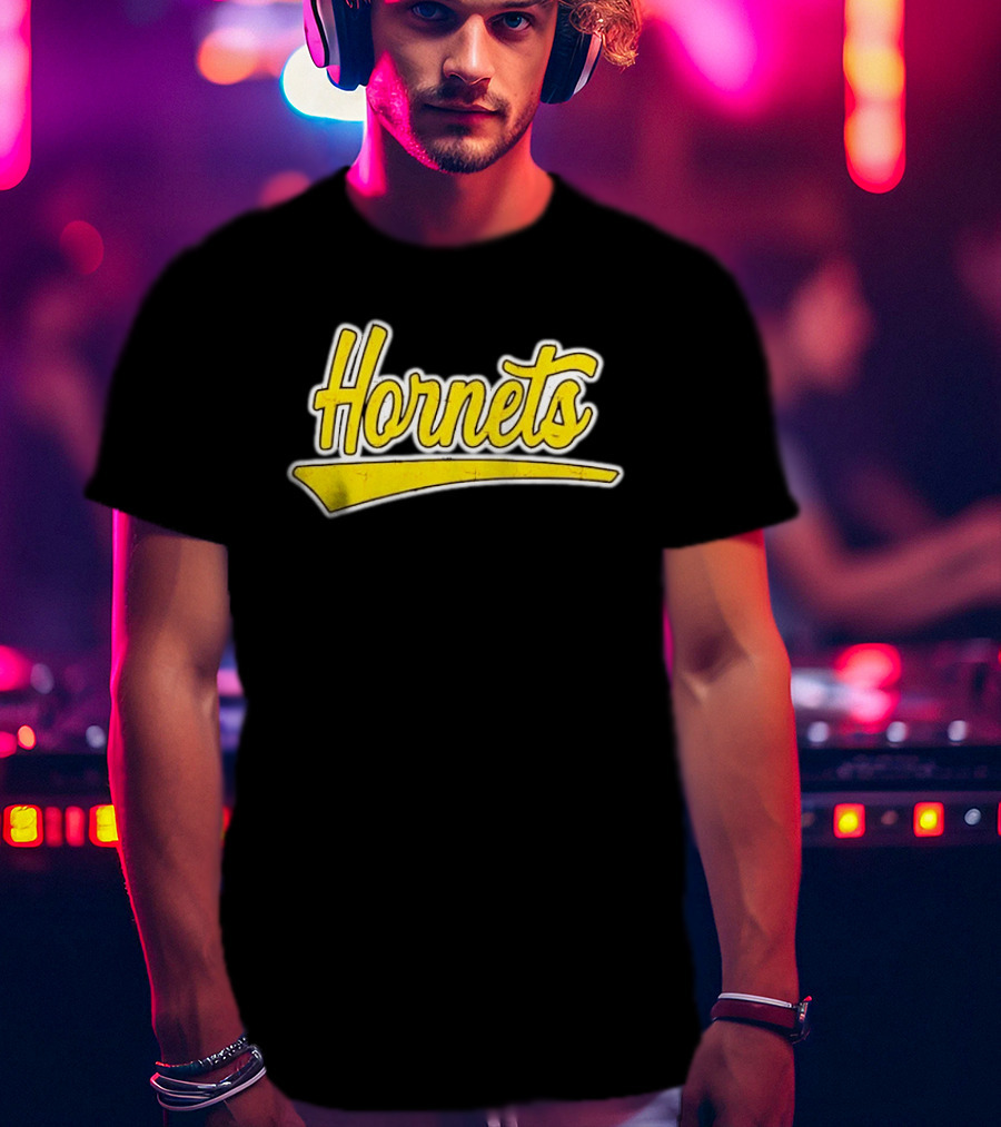 Hornets Team Yellow Text Stylized Font T-Shirt