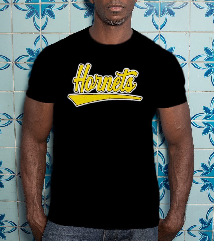 Hornets Team Yellow Text Stylized Font T-Shirt