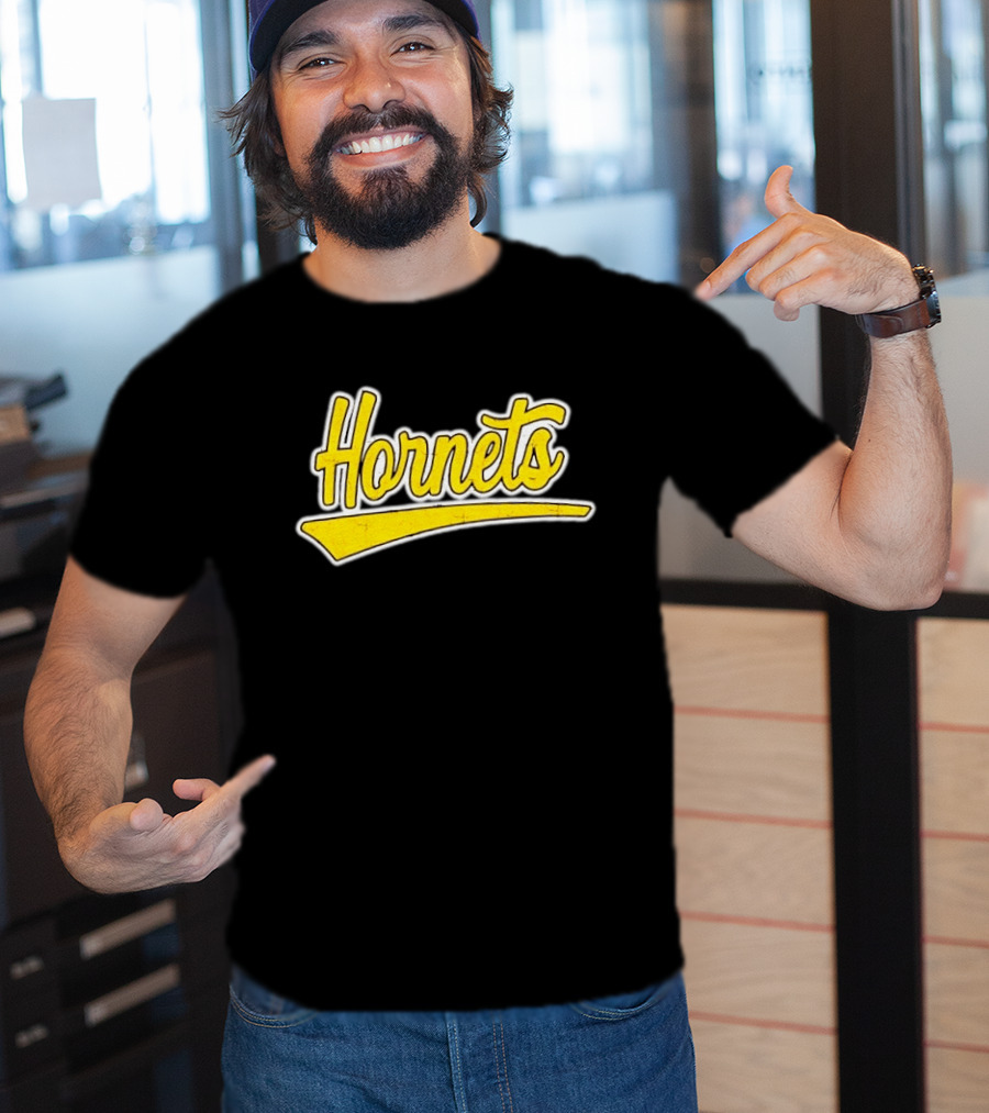 Hornets Team Yellow Text Stylized Font T-Shirt