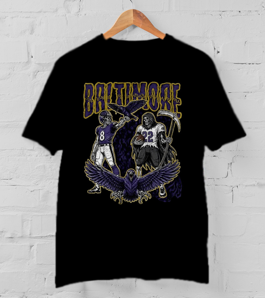 Baltimore Ravens Football Skeleton Lamar Jackson Derrick Henry Ravens T-Shirt
