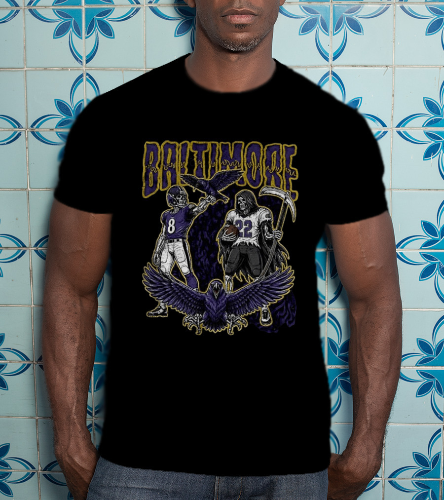 Baltimore Ravens Football Skeleton Lamar Jackson Derrick Henry Ravens T-Shirt