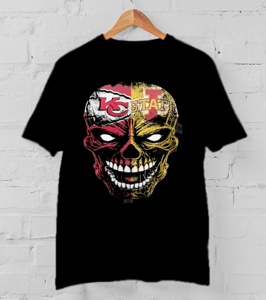 Kansas City Chiefs Iowa State Cyclones Skull Split Face T-Shirt