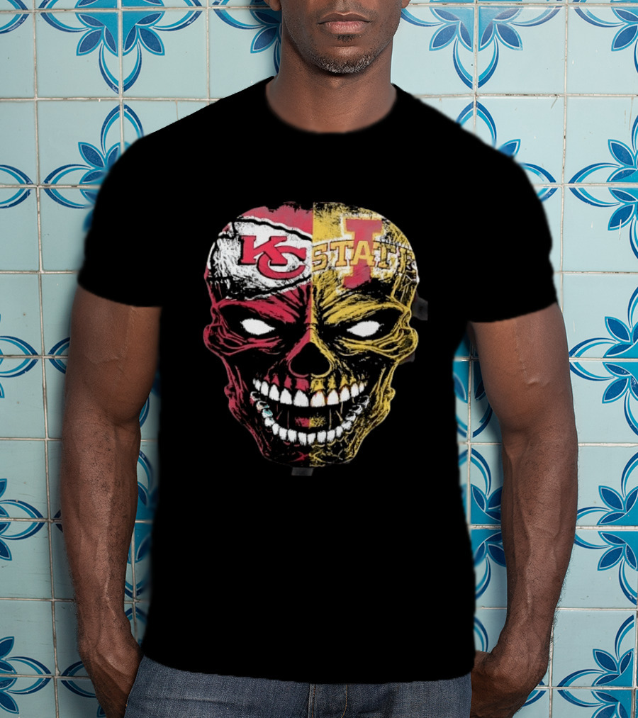 Kansas City Chiefs Iowa State Cyclones Skull Split Face T-Shirt