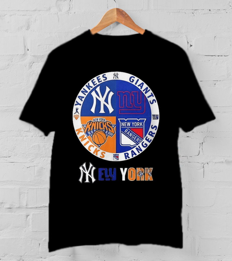 Yankees Giants Knicks Rangers New York Sports Teams Logos T-Shirt