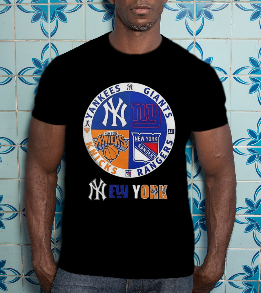 Yankees Giants Knicks Rangers New York Sports Teams Logos T-Shirt