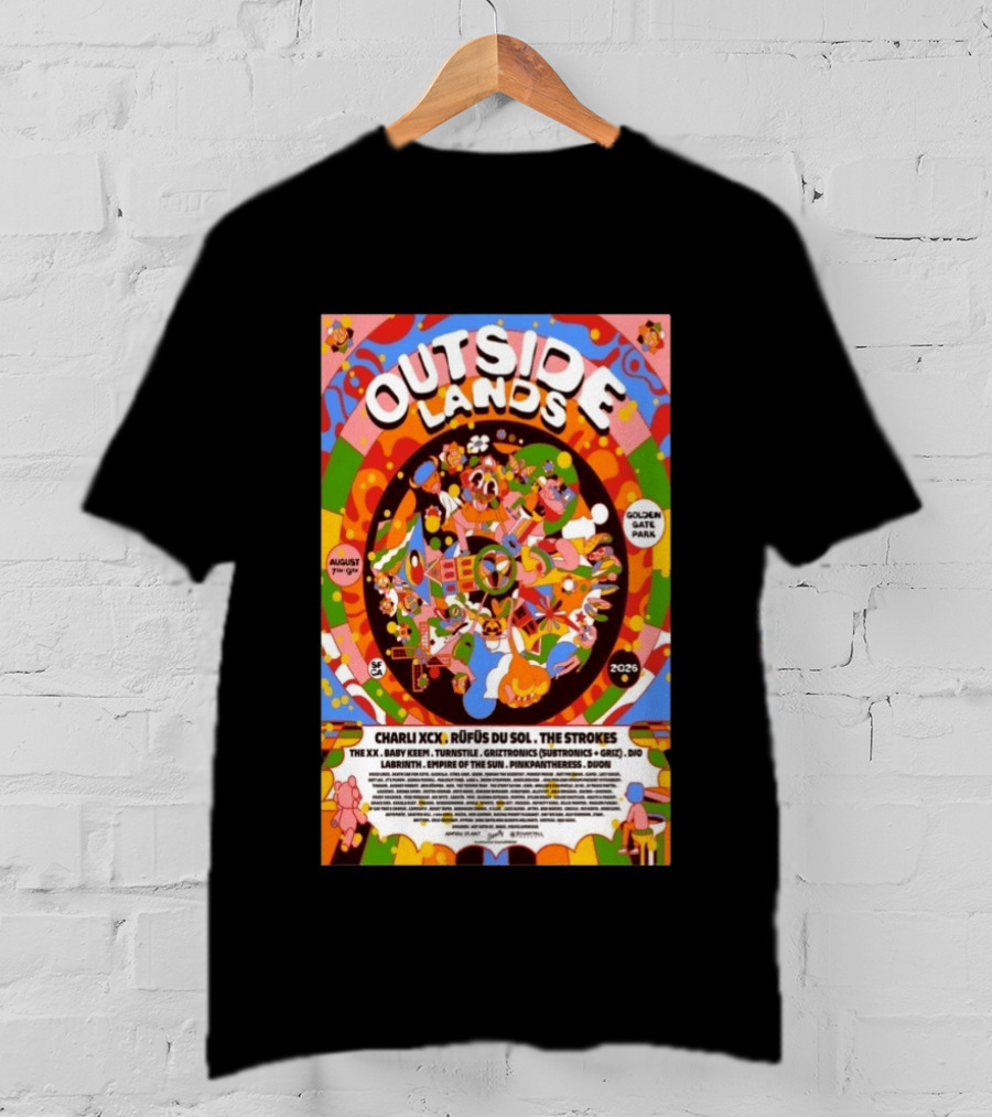 Outside Lands San Francisco August 7 9 2026 Golden Gate Park Charli XCX The Strokes Rüfüs Du Sol Lineup T-Shirt