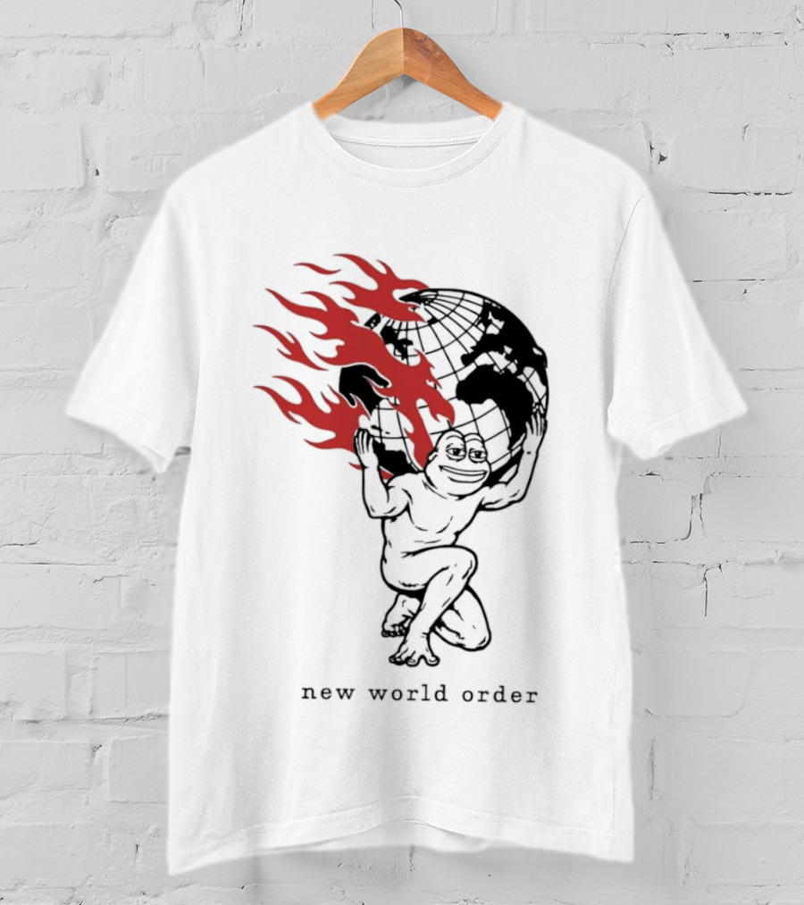 Frog Carrying Burning Earth With Flames New World Order T-Shirt