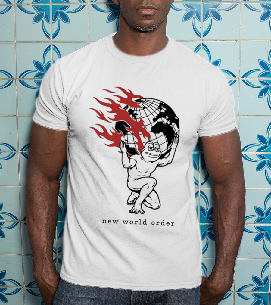 Frog Carrying Burning Earth With Flames New World Order T-Shirt