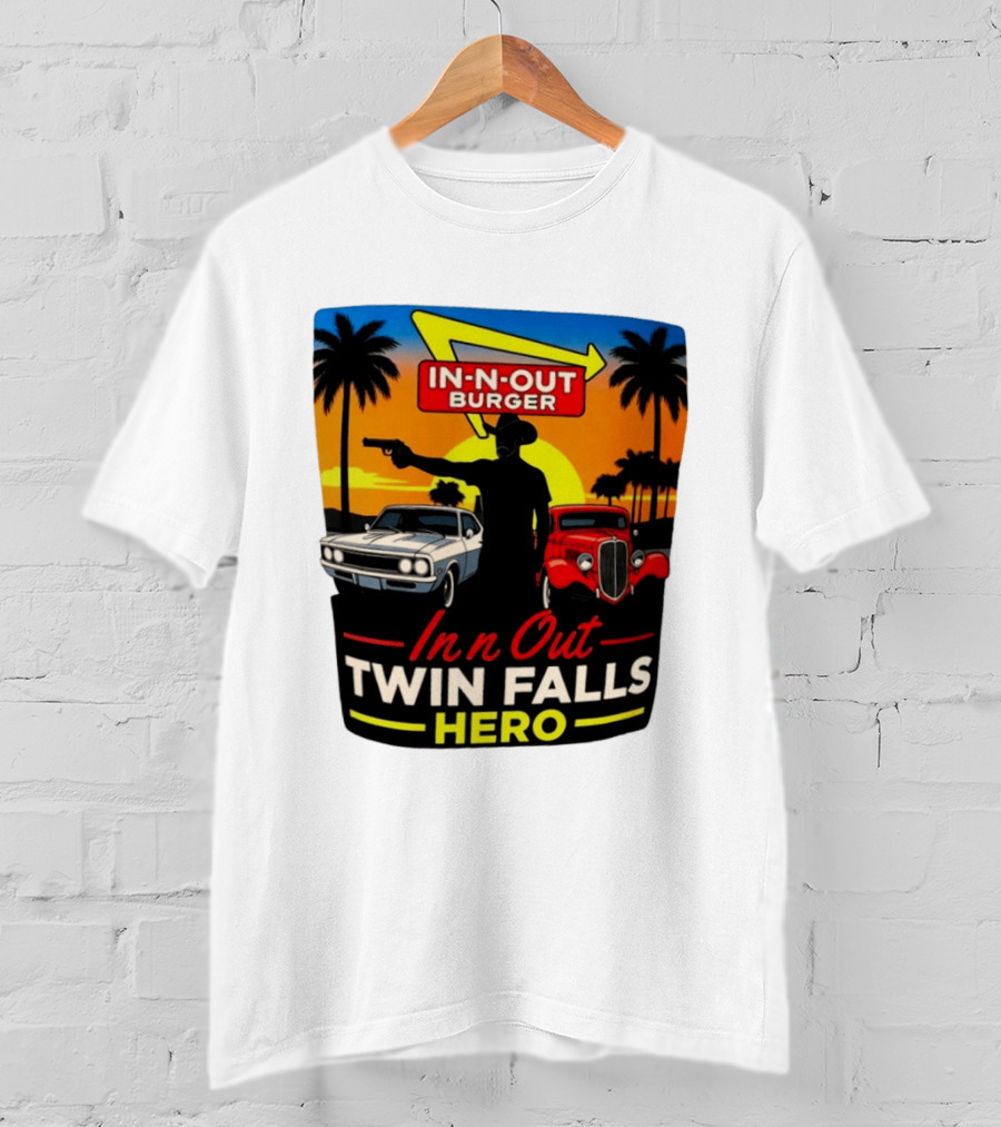 In N Out Burger Twin Falls Hero Sunset Cars Palms 2026 T-Shirt