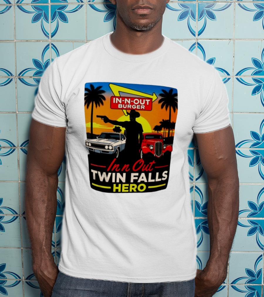 In N Out Burger Twin Falls Hero Sunset Cars Palms 2026 T-Shirt