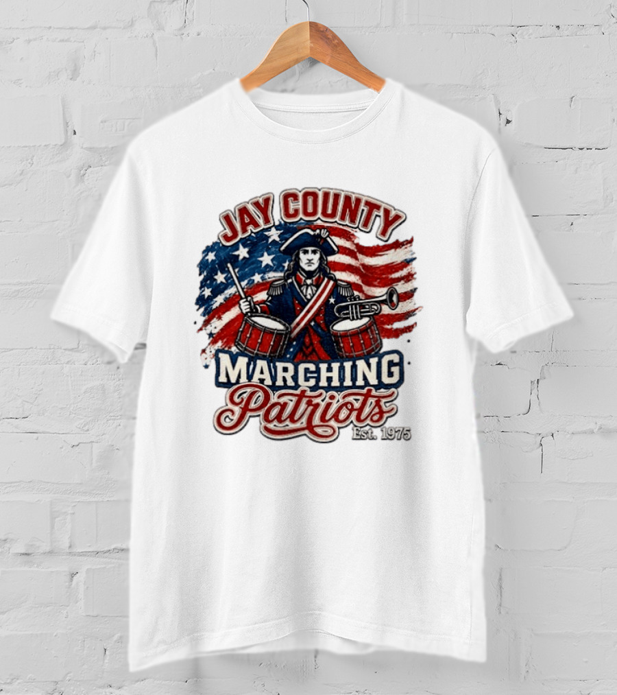 Jay County Marching Patriots Est 1975 American Flag Drummer T-Shirt