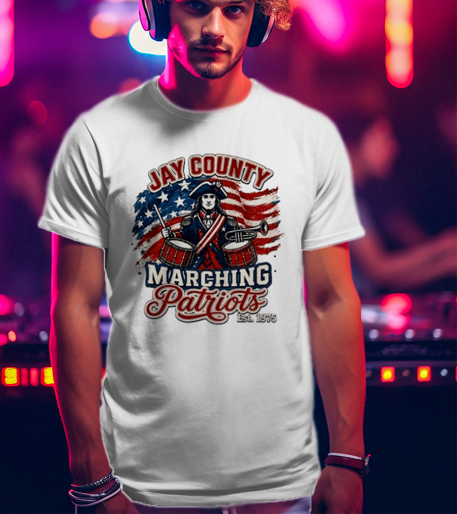 Jay County Marching Patriots Est 1975 American Flag Drummer T-Shirt