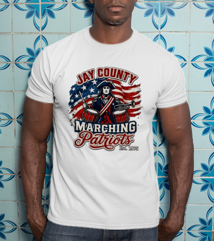 Jay County Marching Patriots Est 1975 American Flag Drummer T-Shirt